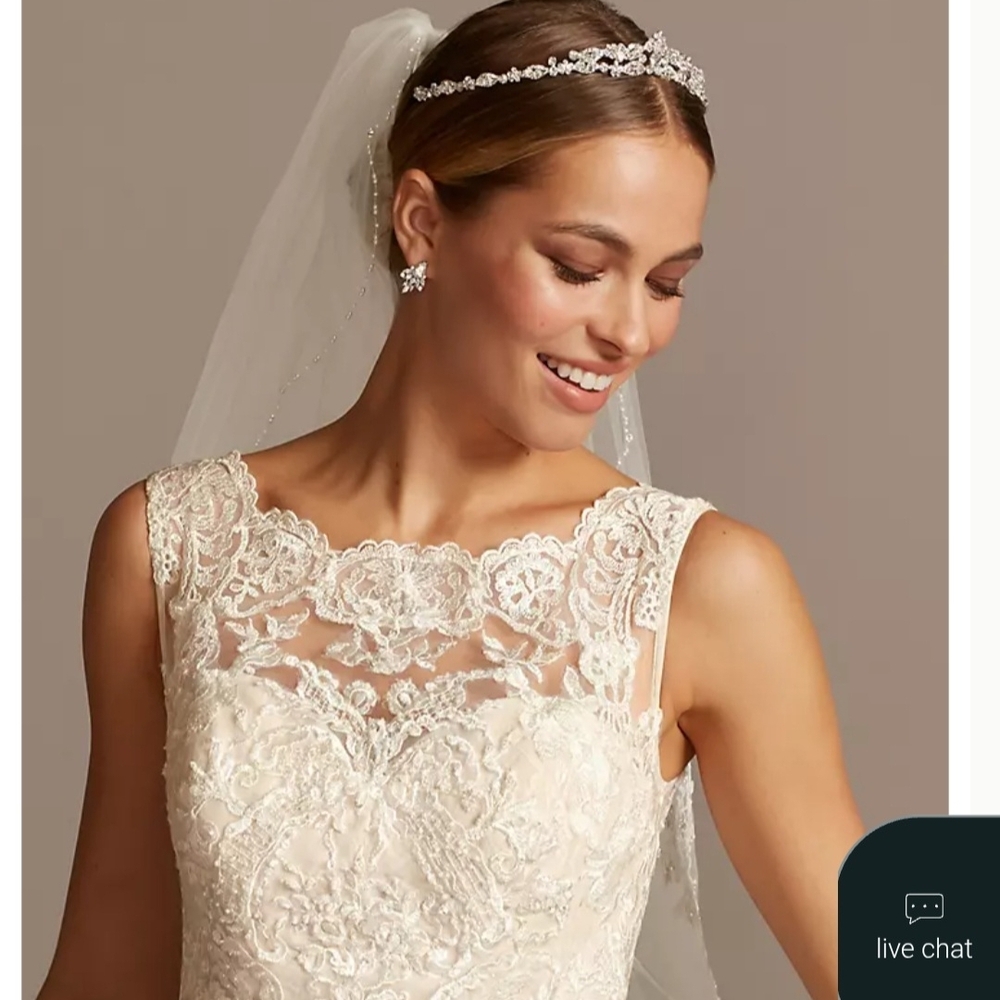 Oleg Cassini Cream Lace Wedding Dress-10 - Picture 3 of 9